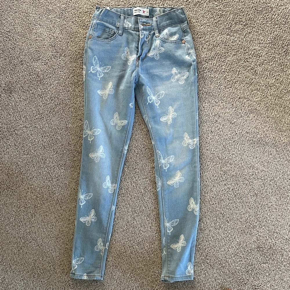 Girls Light Blue Butterfly Skinny Jeans